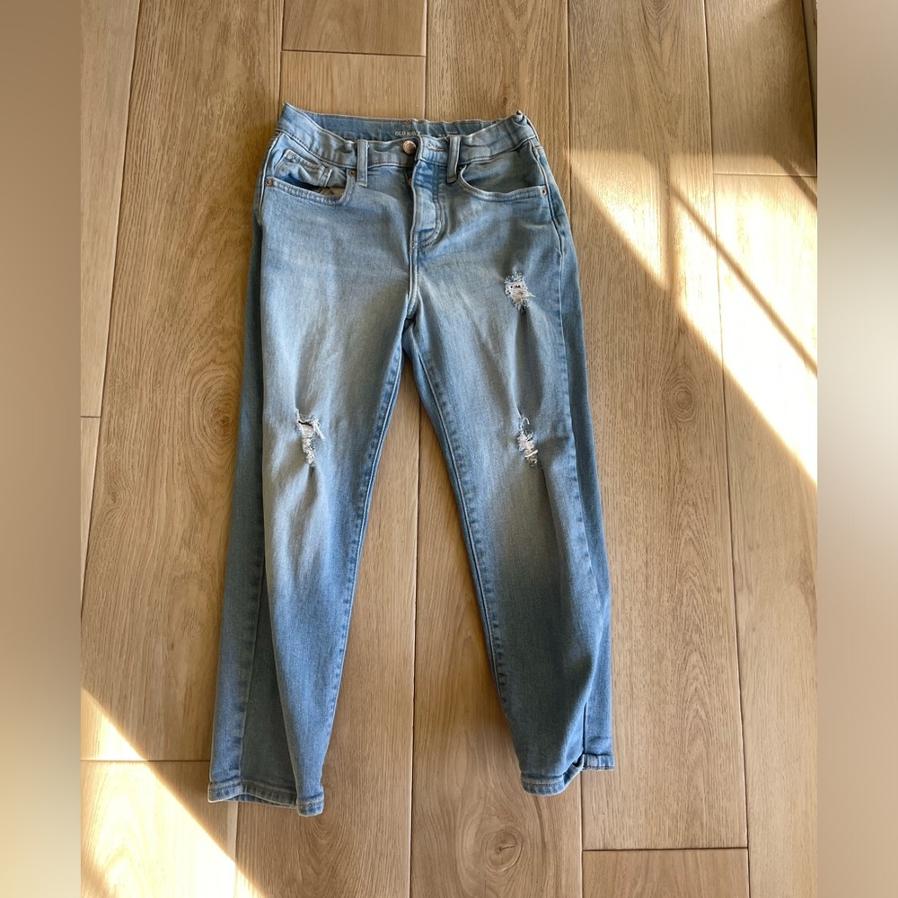 OLD NAVY high waisted distressed jeans, lite wash, girls size 10
